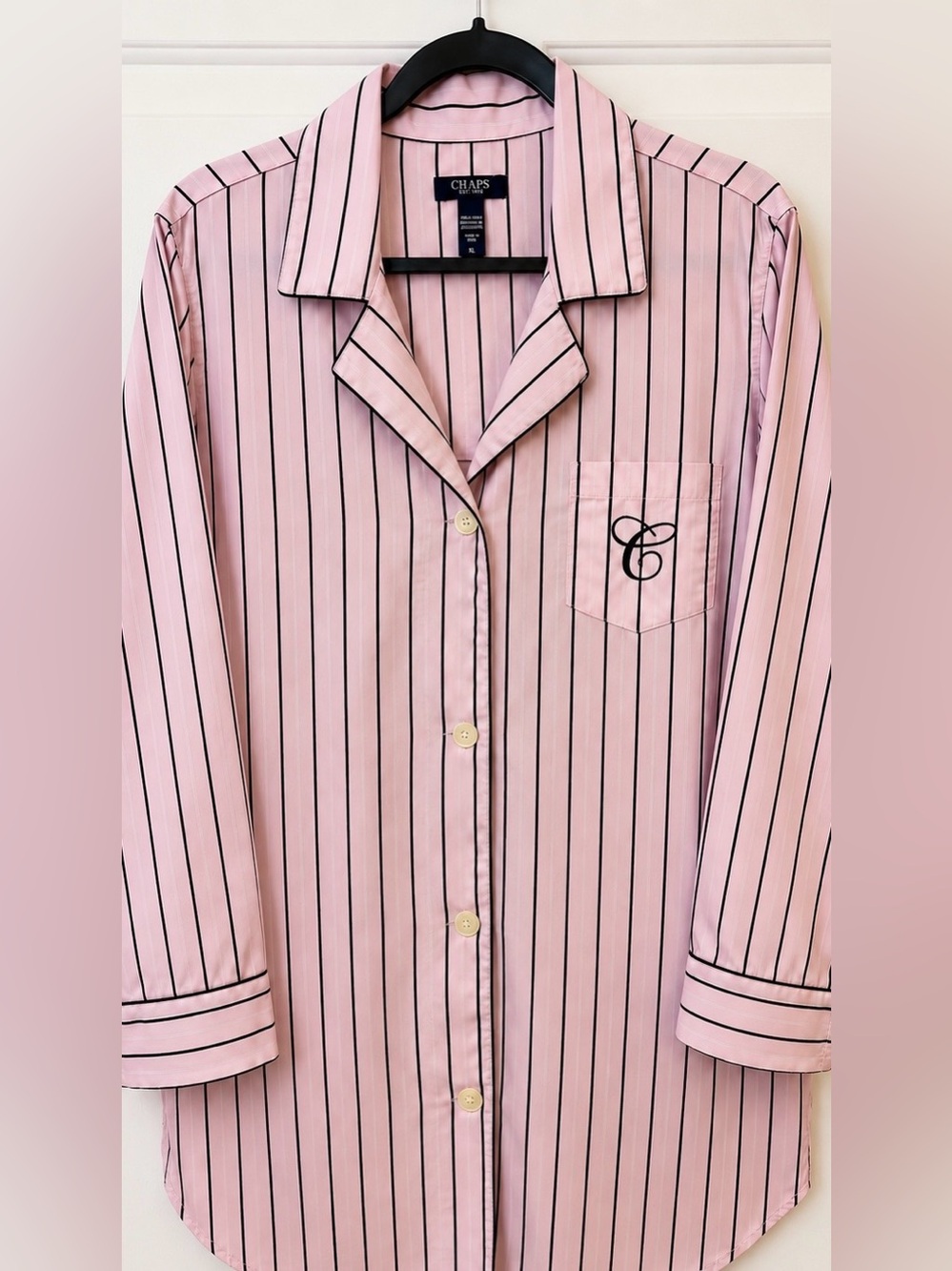 Chaps Sleep-shirt  100% Cotton Pink and Black Pinstripe Size XL